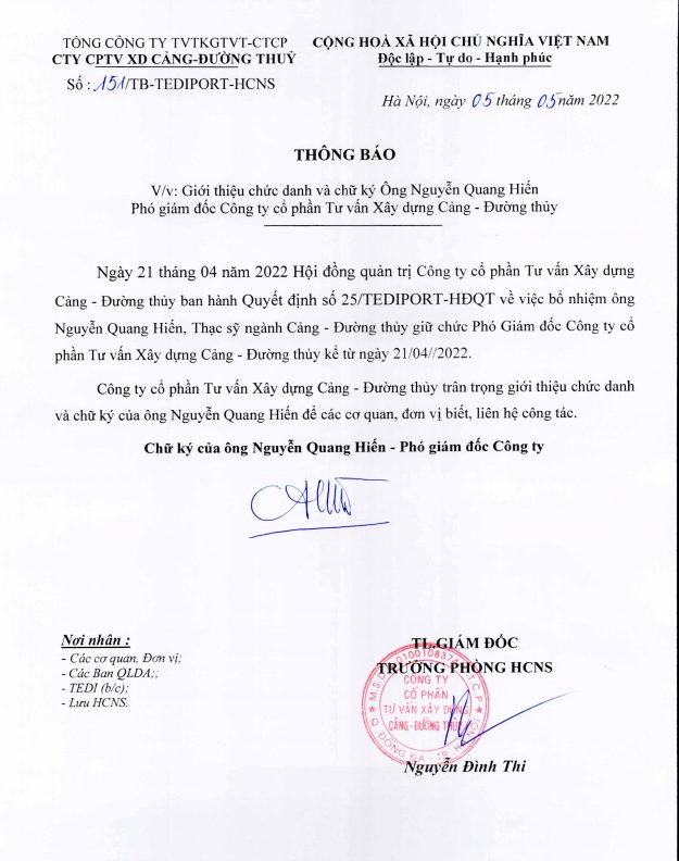 151 TB gioi thieu chu ky ong Nguyen Quang Hien – PGÐ Cong ty